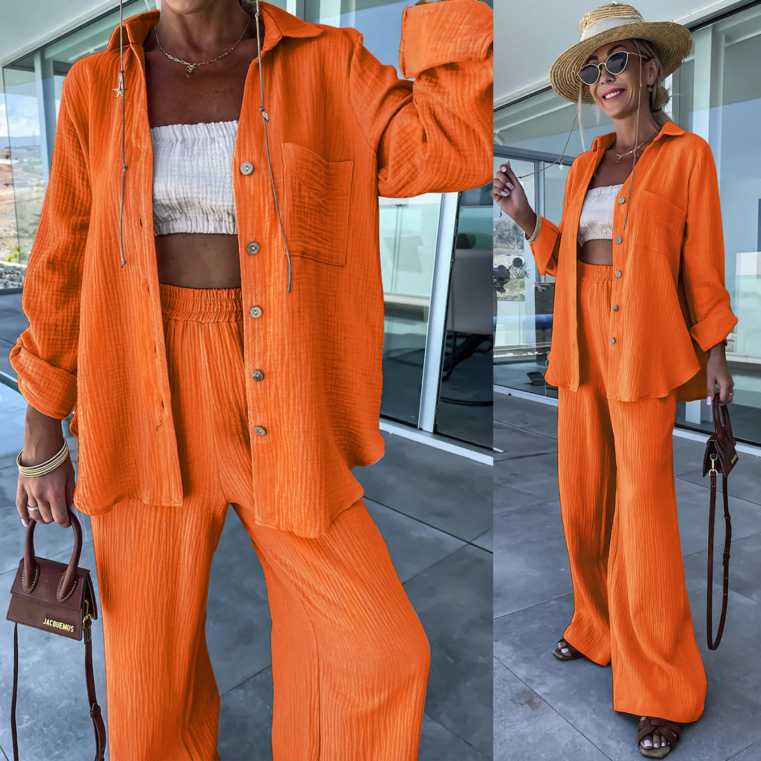 Crinkle Shirt and Straight Trouser Set