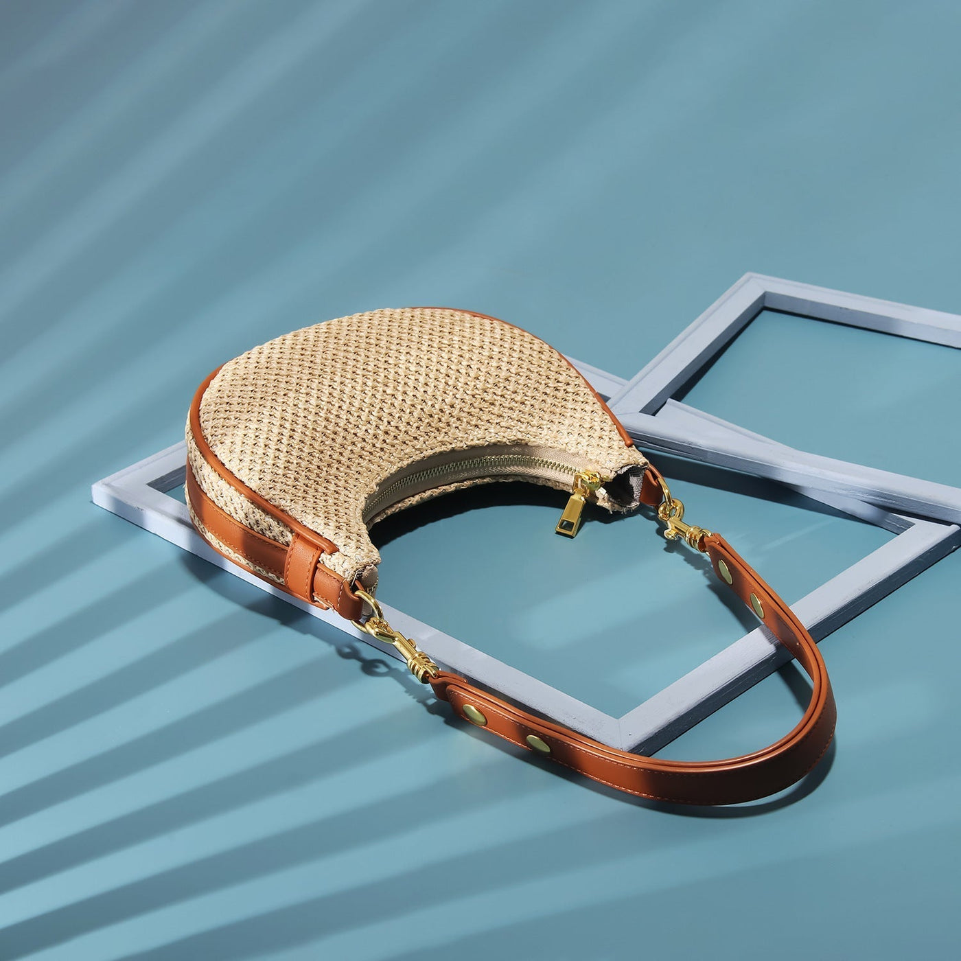 Structured Straw Shoulder Bag