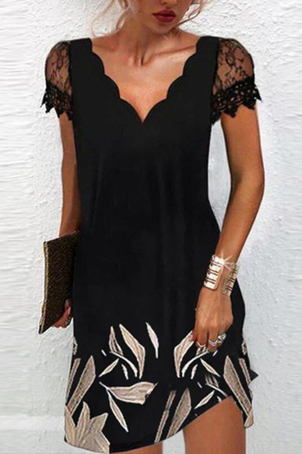 Lace-Sleeve Wedding Guest Midi Dress