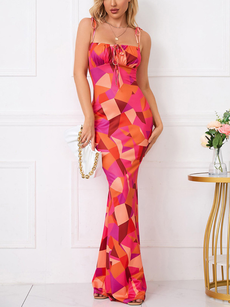Off-Shoulder Printed Pleated Maxi Dress