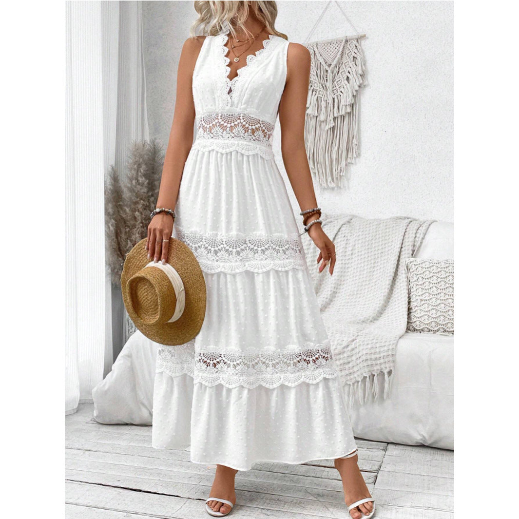 V-Neck Lace Maxi Dress