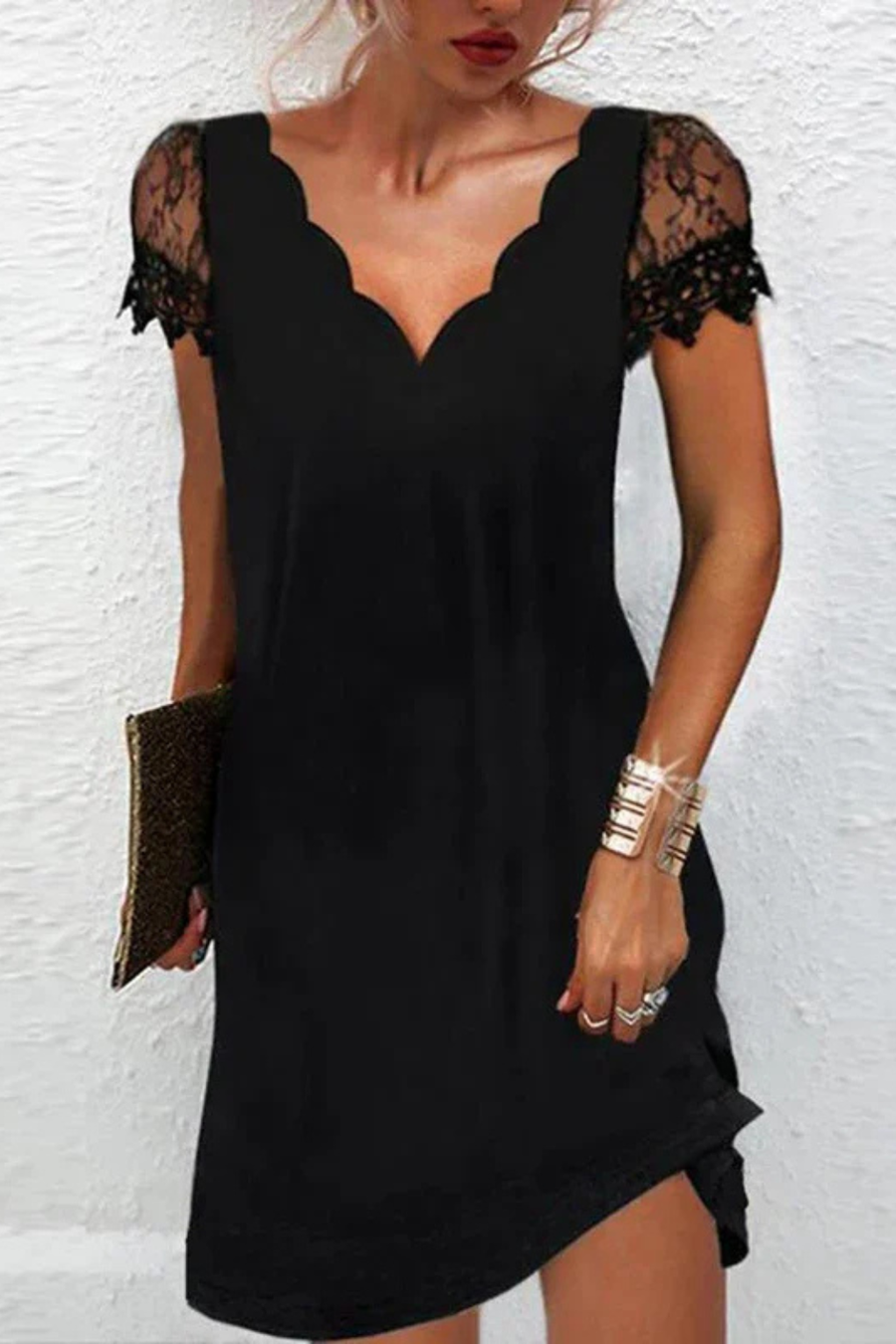 Lace-Sleeve Wedding Guest Midi Dress