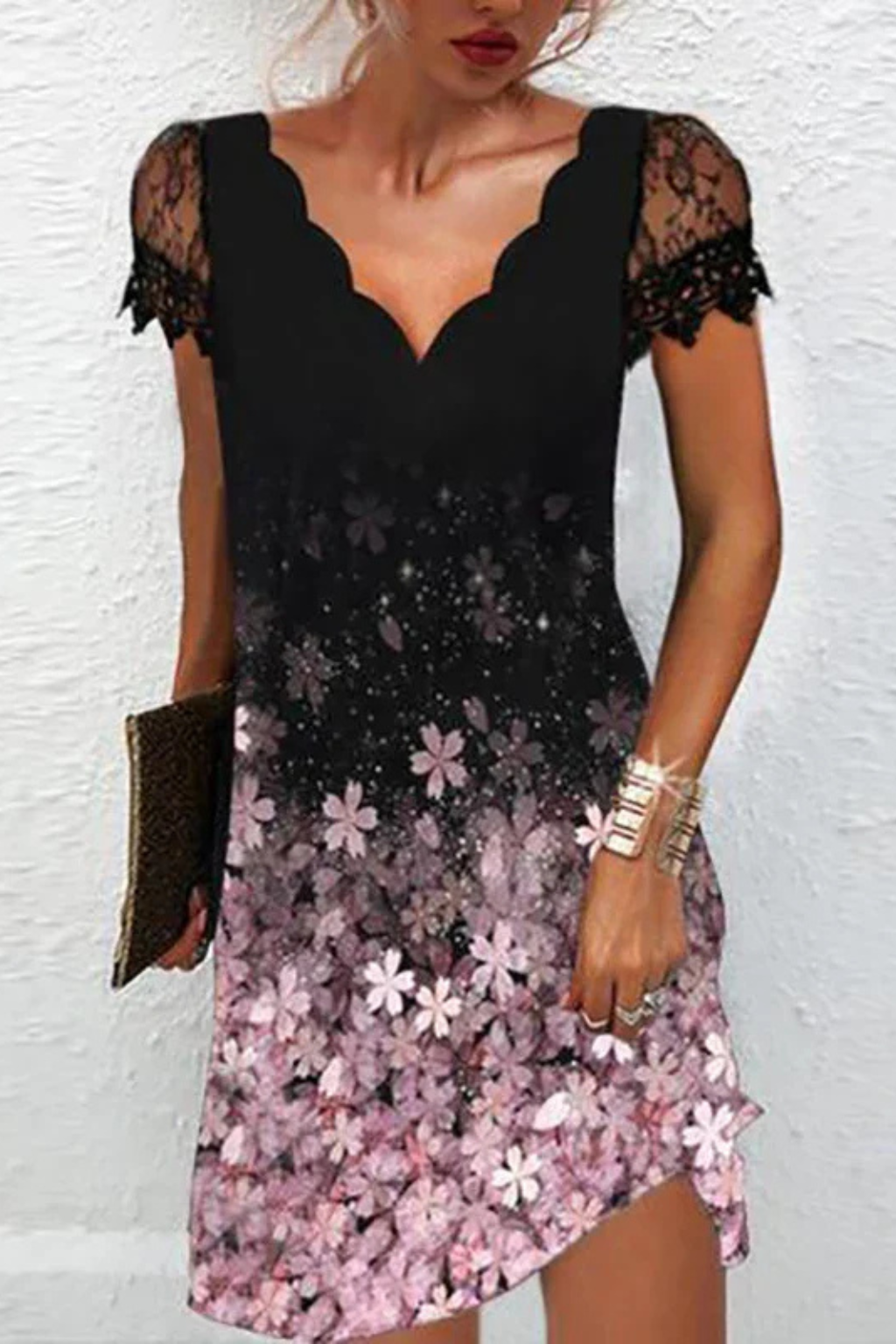 Lace-Sleeve Wedding Guest Midi Dress