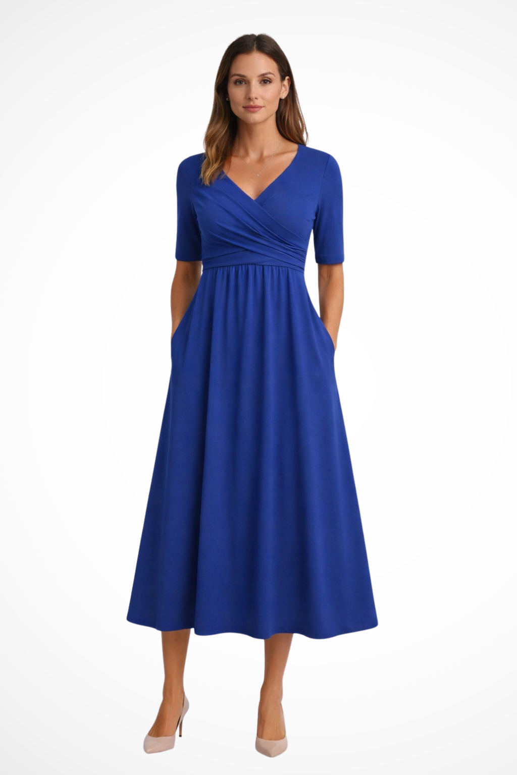 Short-Sleeve Wrap Midi Dress