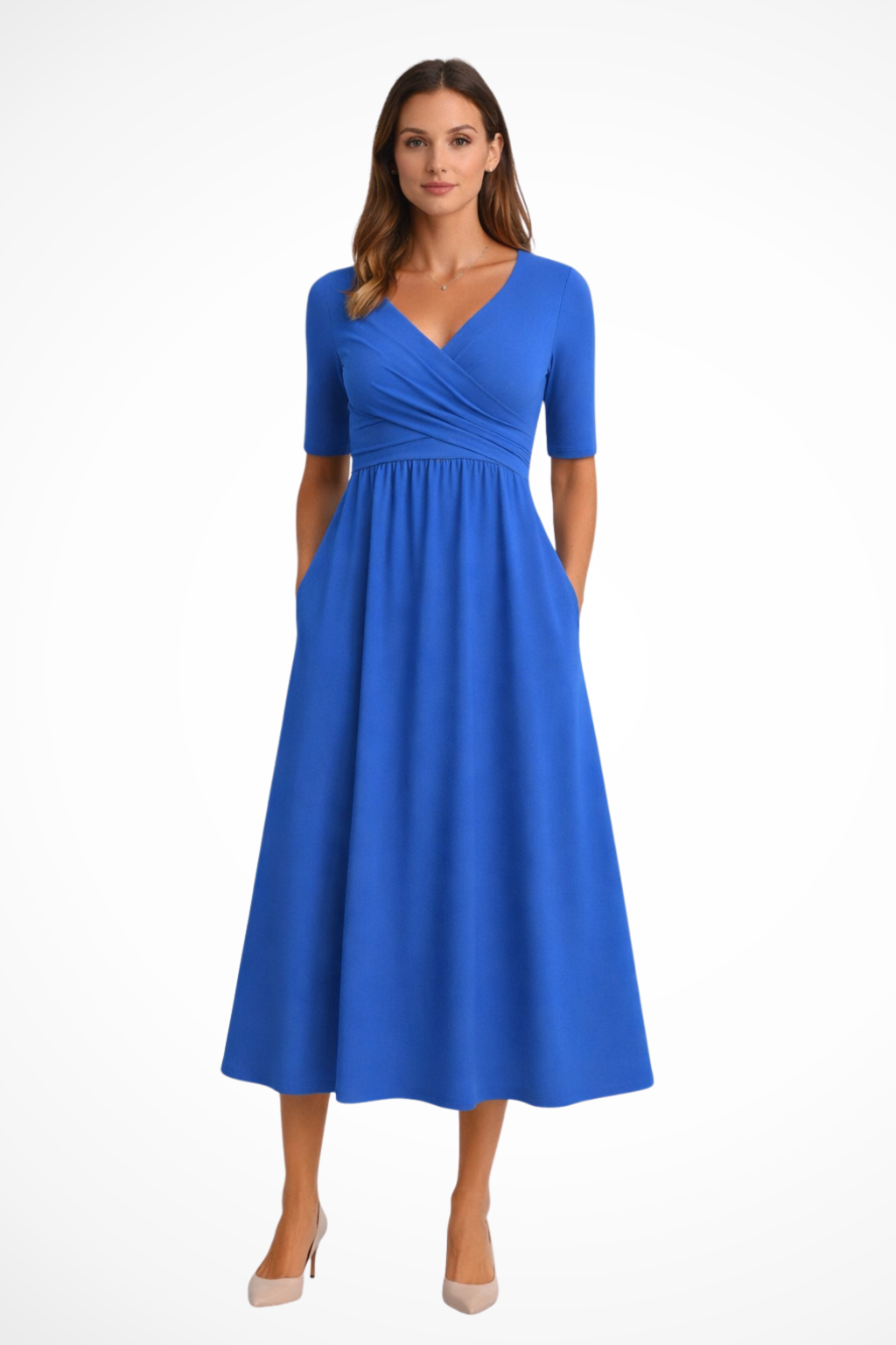 Short-Sleeve Wrap Midi Dress