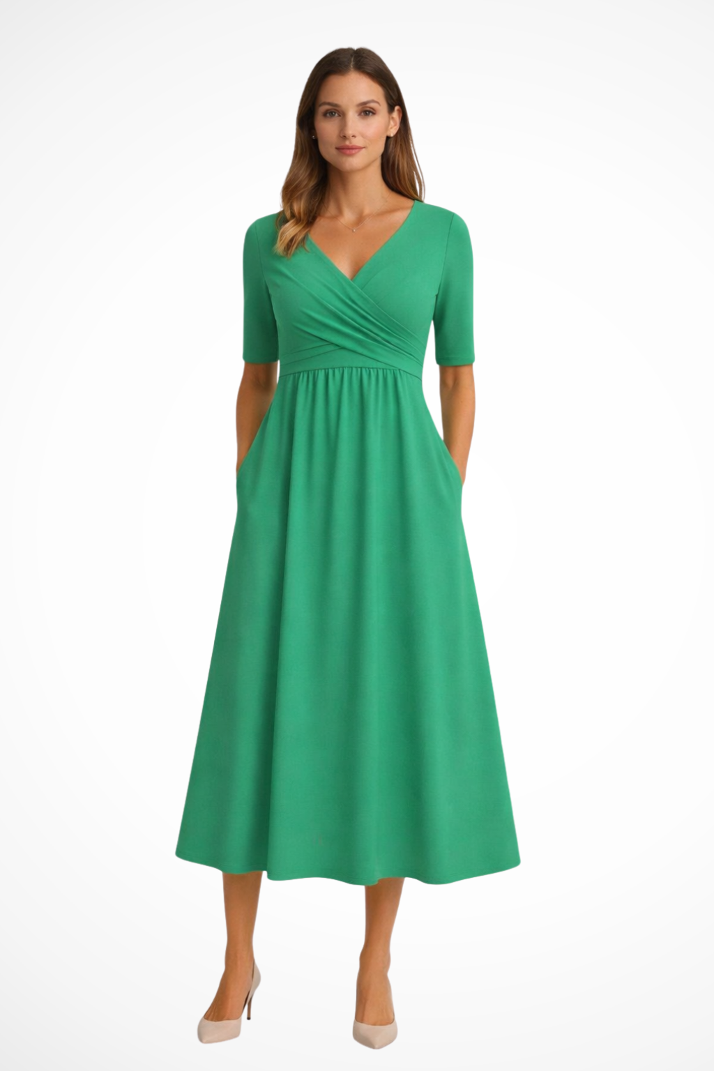 Short-Sleeve Wrap Midi Dress