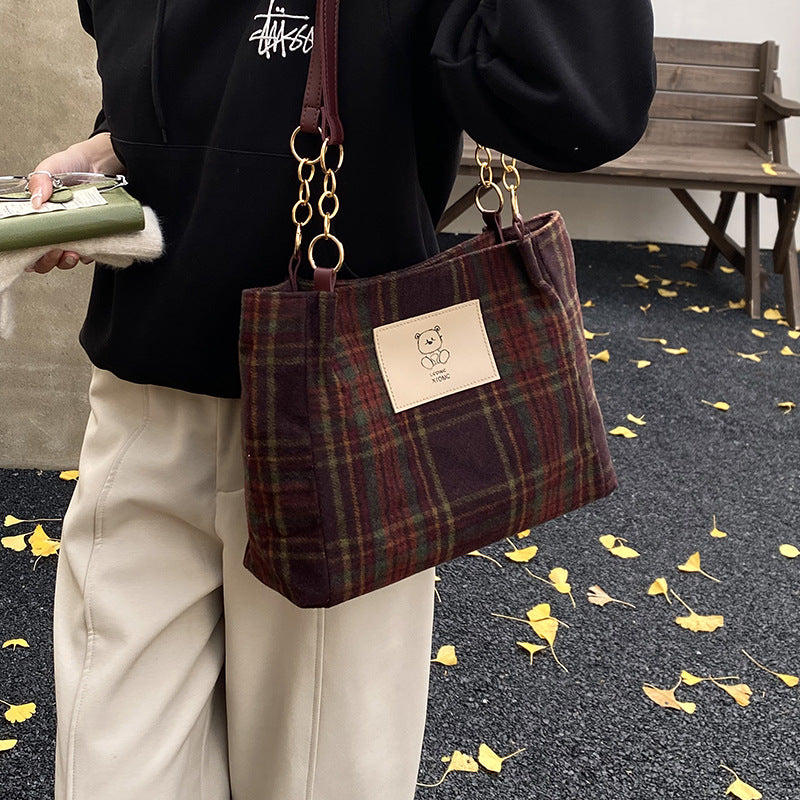 Plaid Wool Tote Bag