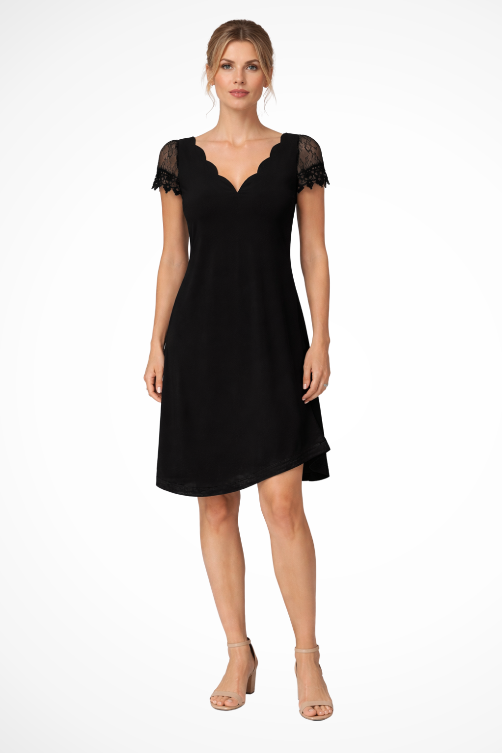 Lace-Sleeve Wedding Guest Midi Dress