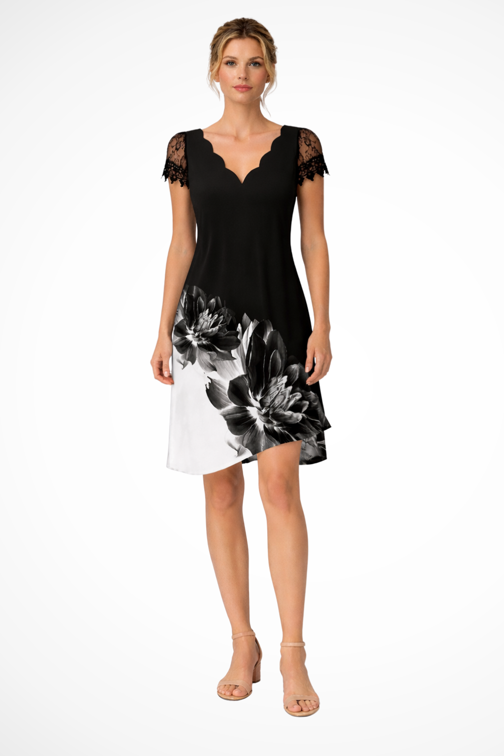 Lace-Sleeve Wedding Guest Midi Dress