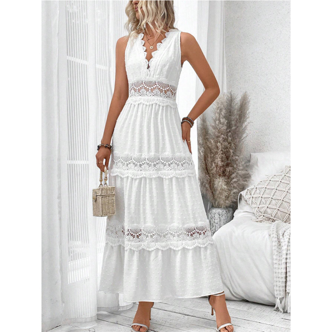 Plunge V-Neck Lace Maxi Dress