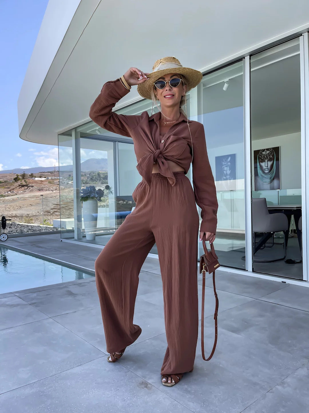 Crinkle Shirt and Straight Trouser Set