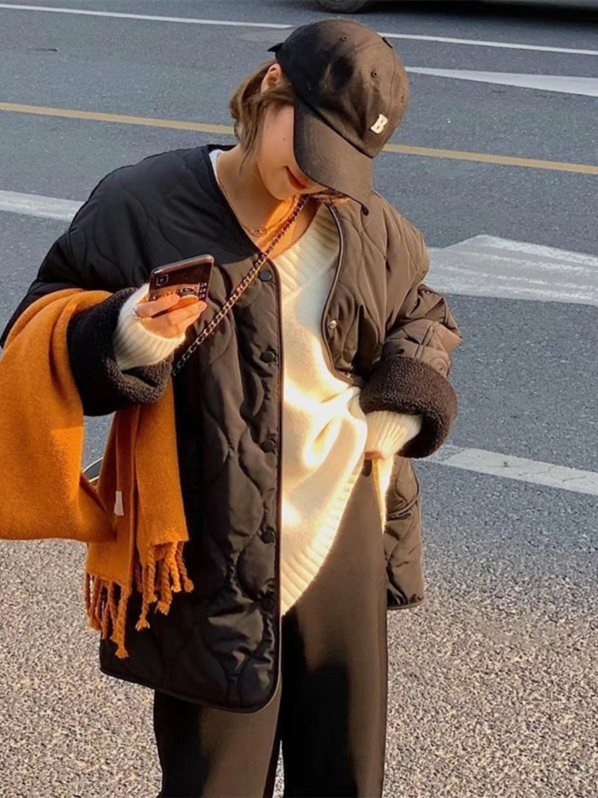 Collarless Quilted Longline Jacket