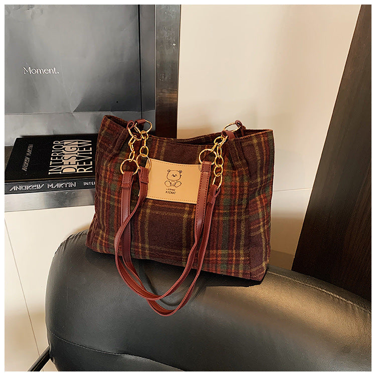 Plaid Wool Tote Bag