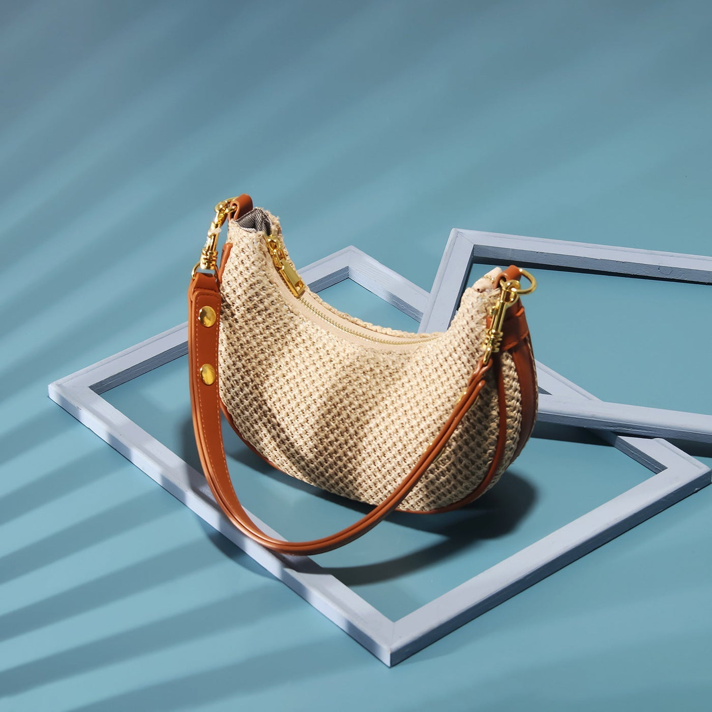 Structured Straw Shoulder Bag