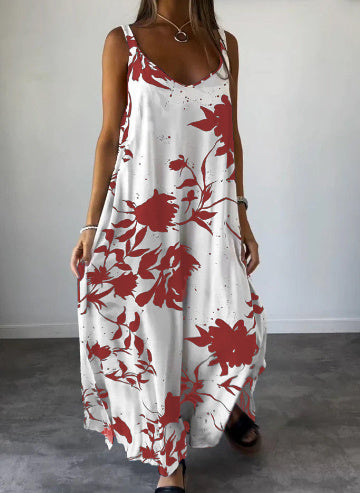 Printed Linen Strappy Maxi Dress