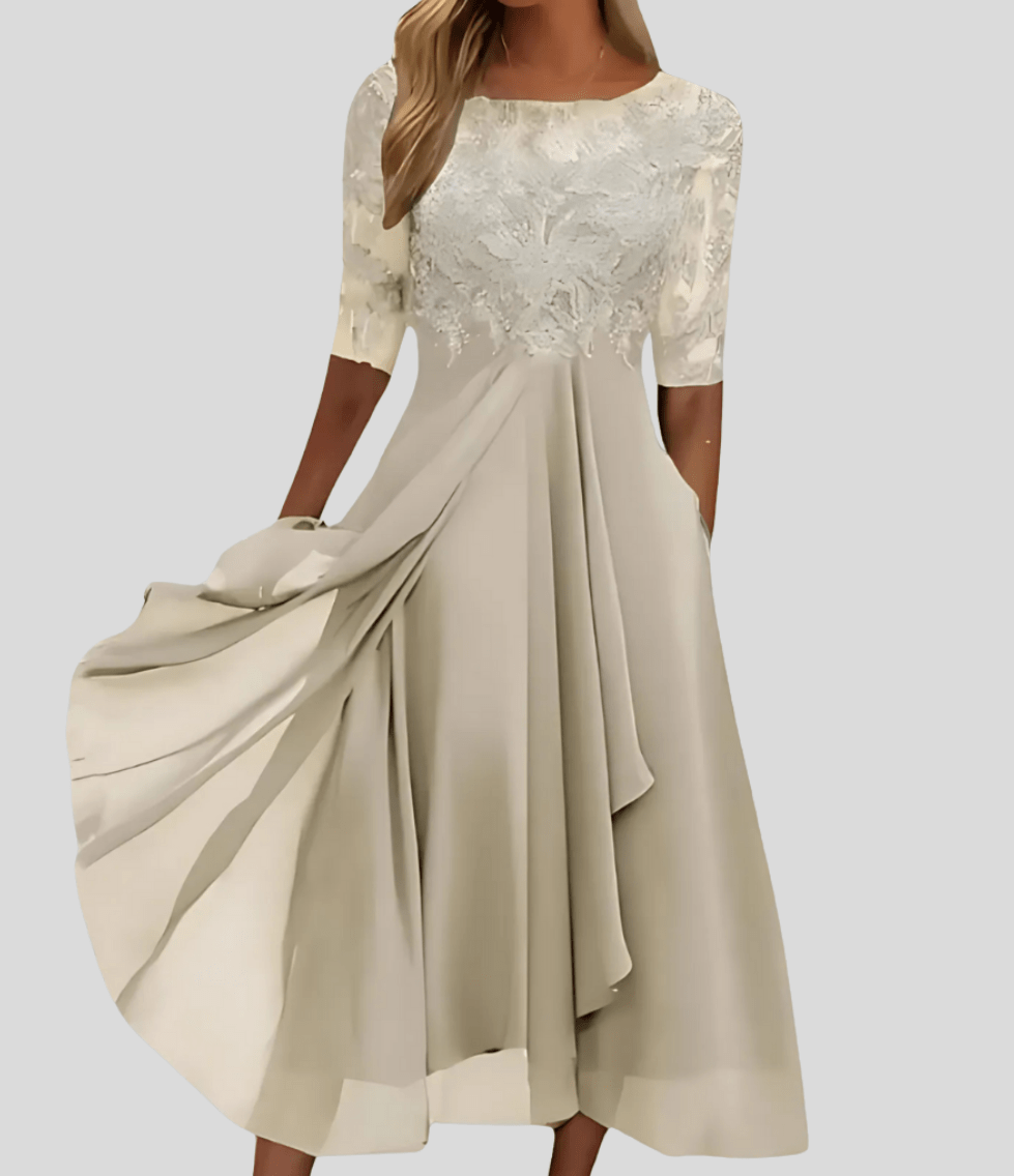 V-Neck Lace Wedding Guest Midi Dress