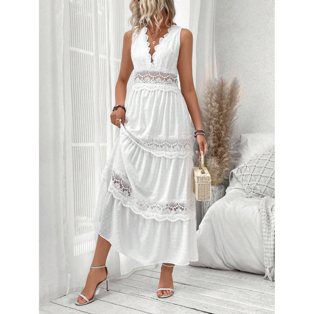 Plunge V-Neck Lace Maxi Dress