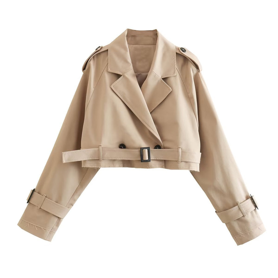 Cropped Belted Trench Coat