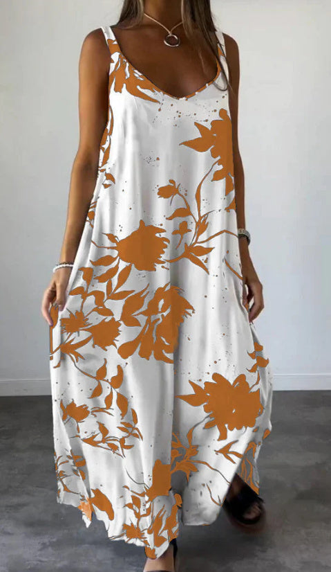 Printed Linen Strappy Maxi Dress
