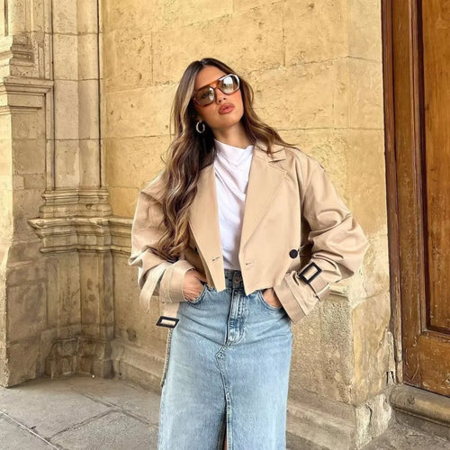 Cropped Belted Trench Coat