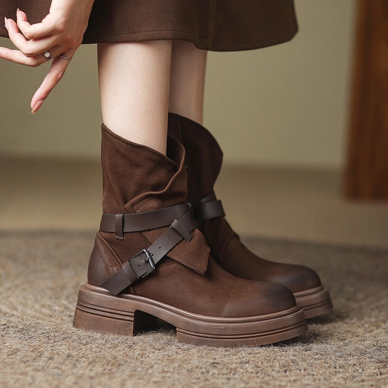 Buckle Platform Ankle Boots