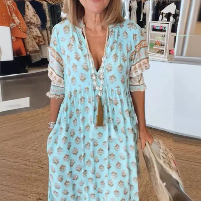 Floral Ruffle Lantern-Sleeve Maxi Dress