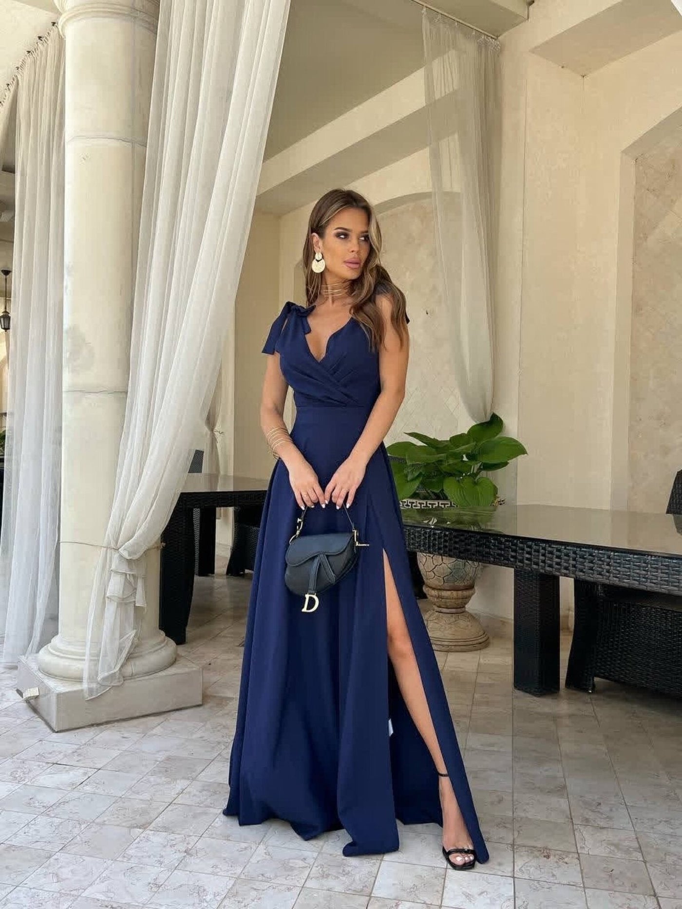 One-Shoulder Pleated Maxi Dress