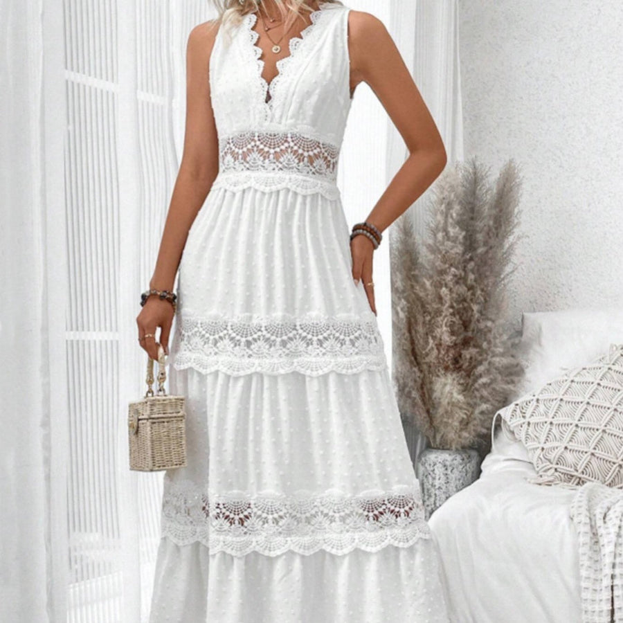 V-Neck Lace Maxi Dress