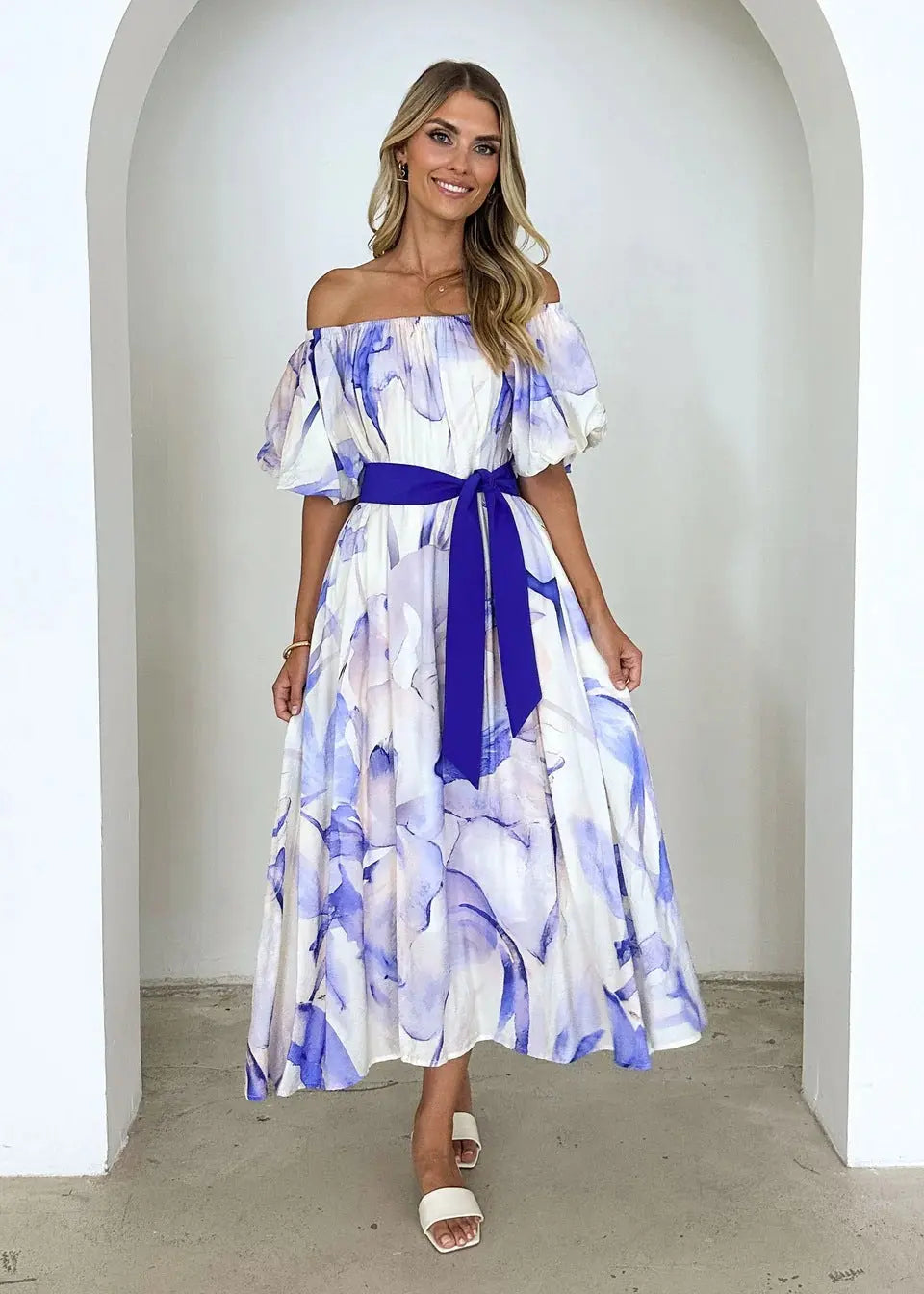 Floral Ruffle-Sleeve Summer Maxi Dress