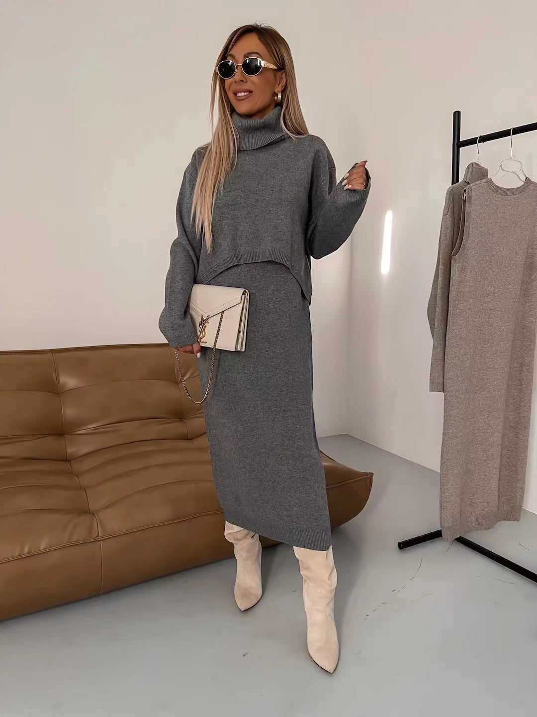 Roll-Neck Jumper and Maxi Skirt Set