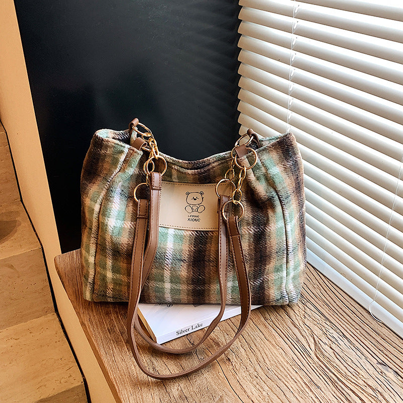 Plaid Wool Tote Bag