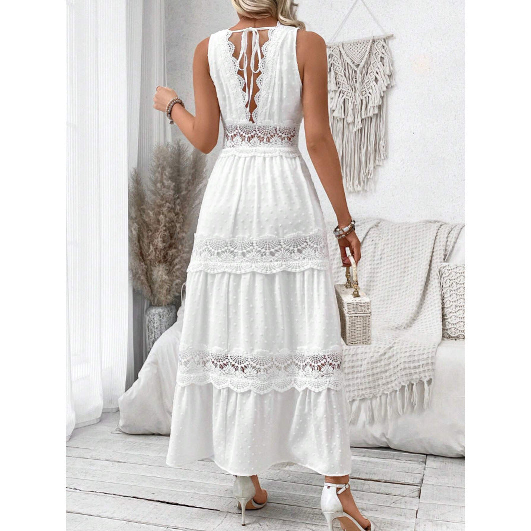 V-Neck Lace Maxi Dress
