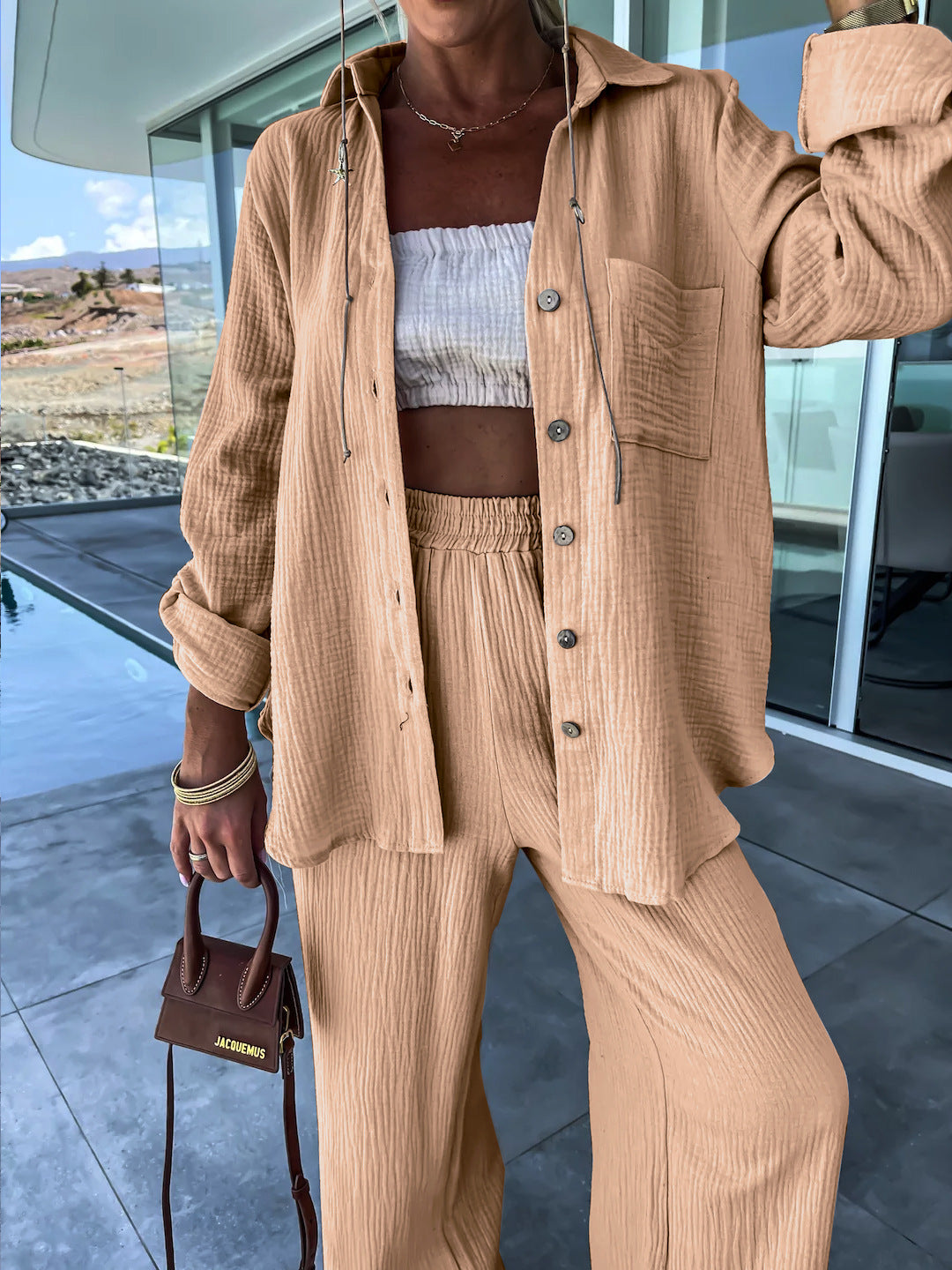 Crinkle Shirt and Straight Trouser Set