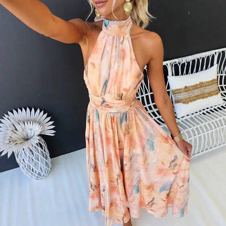 Backless Floral Holiday Maxi Dress