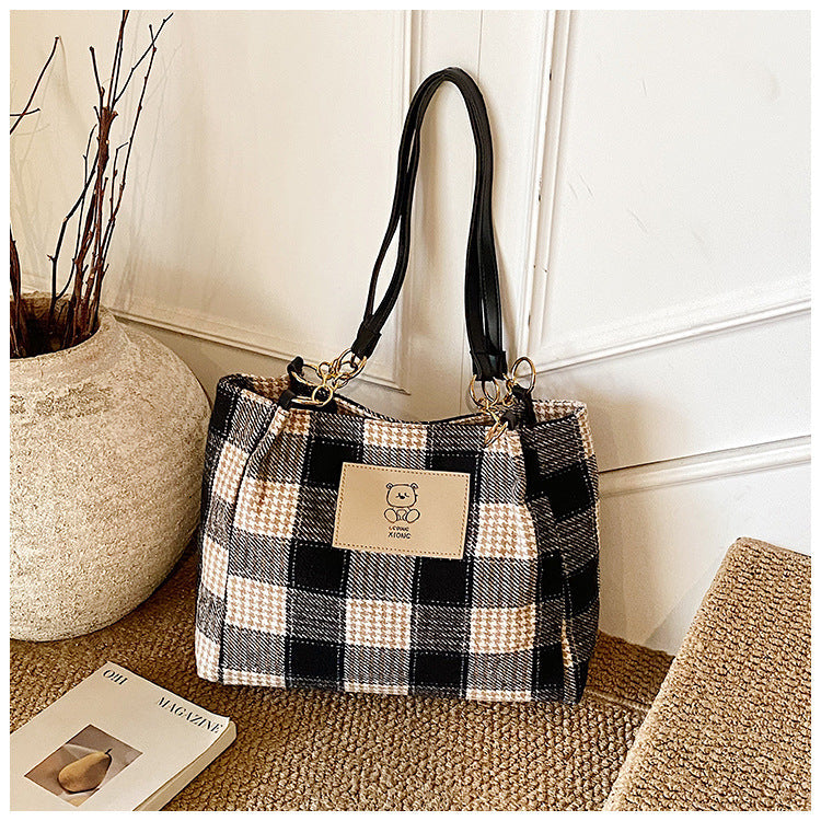 Plaid Wool Tote Bag