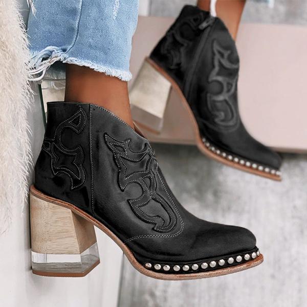 Embroidered Western Ankle Boots
