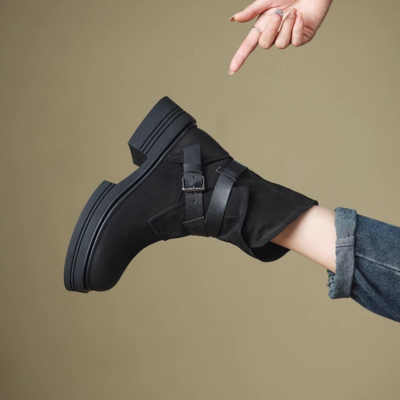 Buckle Platform Ankle Boots