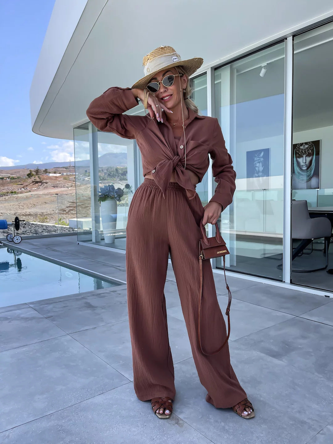 Crinkle Shirt and Straight Trouser Set