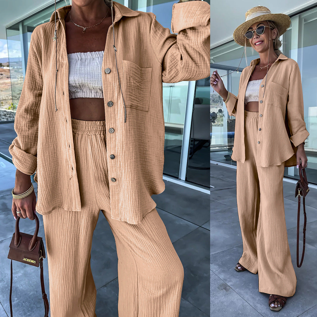 Crinkle Shirt and Straight Trouser Set
