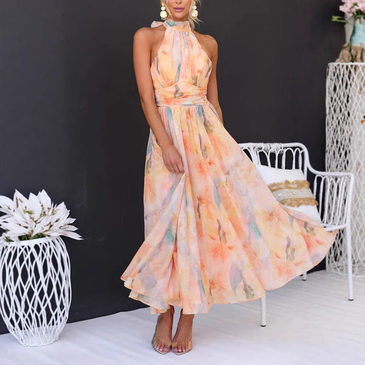 Backless Floral Holiday Maxi Dress