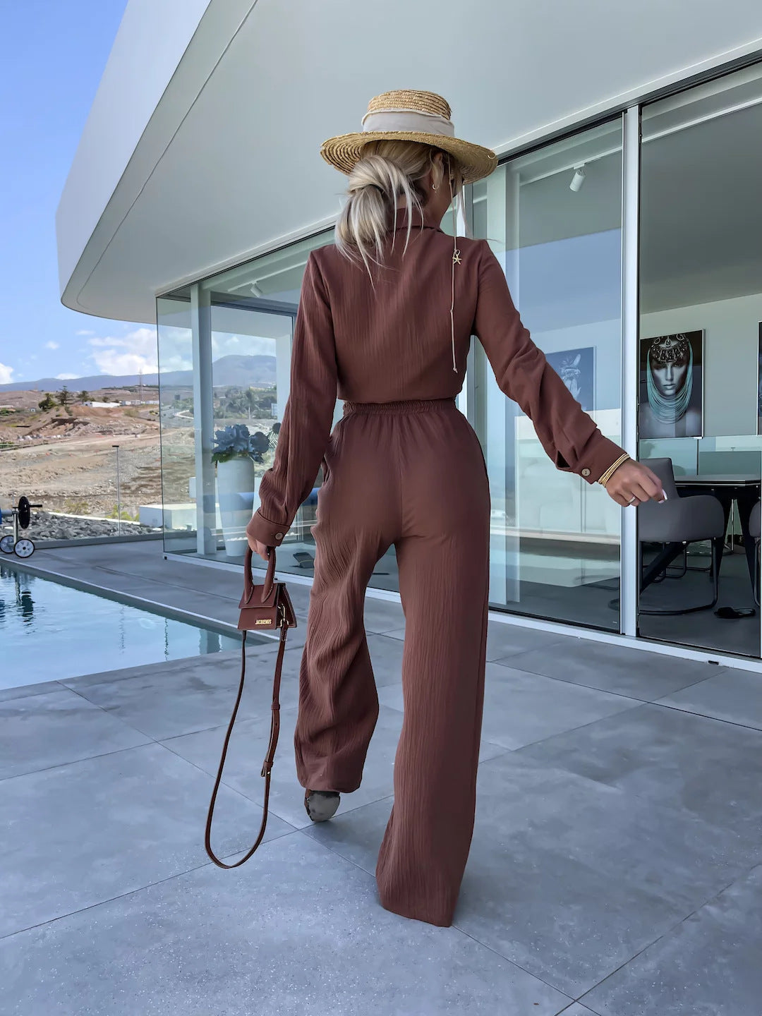 Crinkle Shirt and Straight Trouser Set