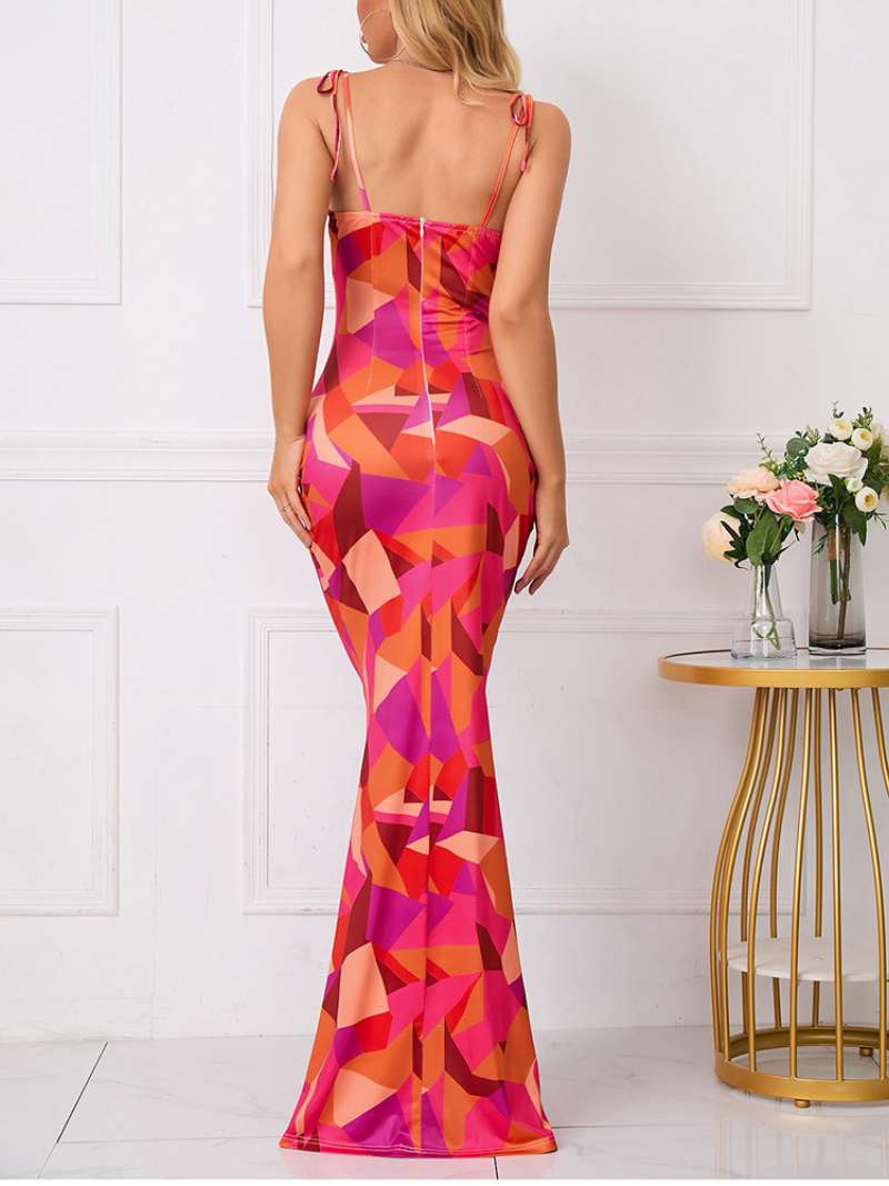 Off-Shoulder Printed Pleated Maxi Dress