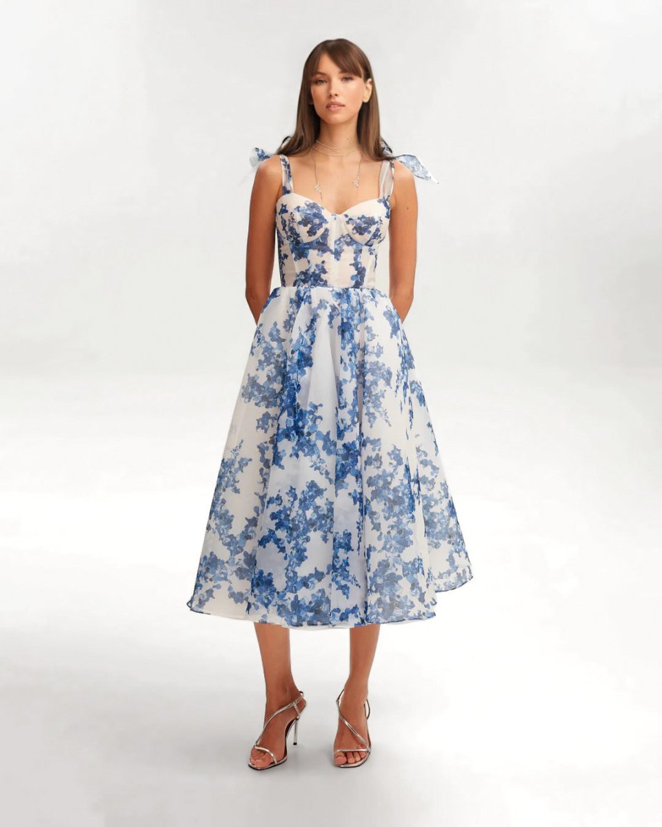 Floral Lace-Up Midi Dress