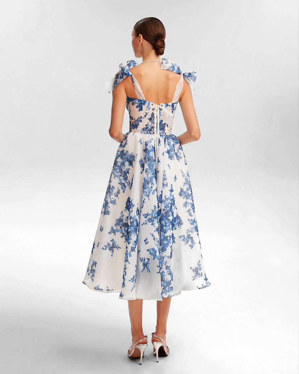 Floral Lace-Up Midi Dress