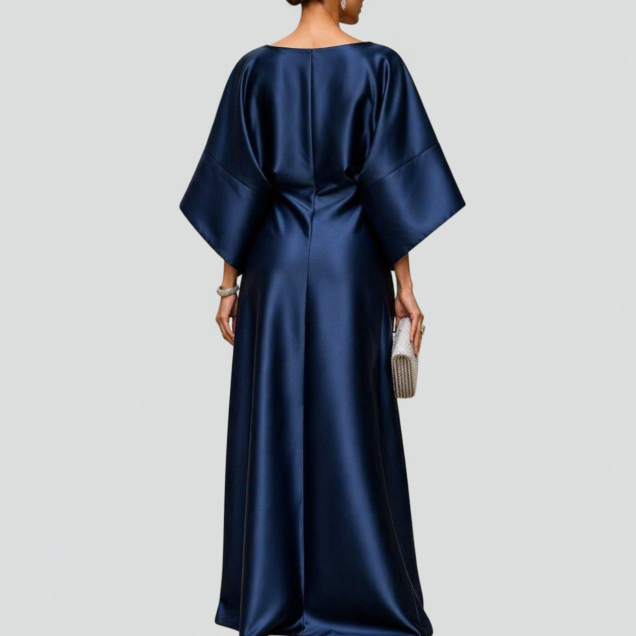 Wide-Sleeve Satin Maxi Dress