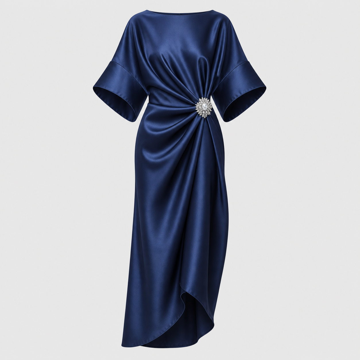 Wide-Sleeve Satin Maxi Dress