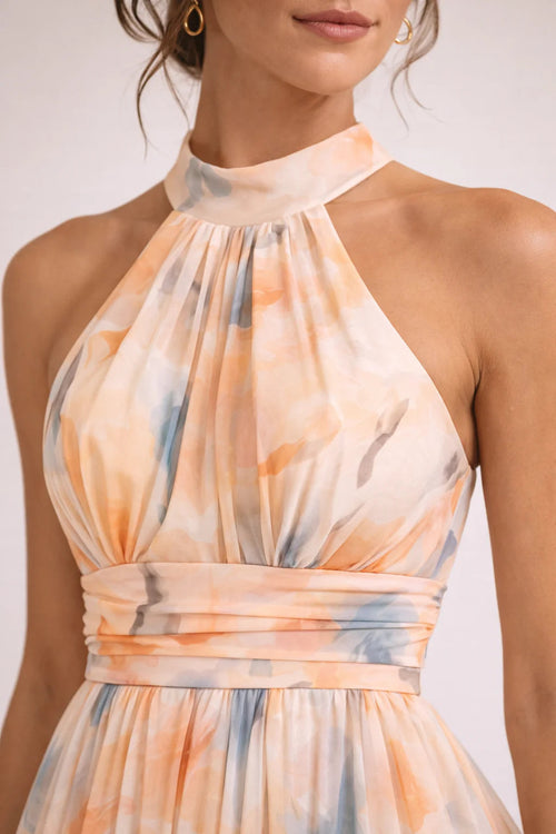 Backless Floral Holiday Maxi Dress