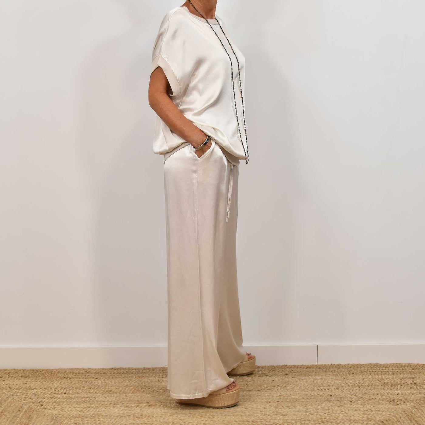 Satin Top and Wide-Leg Trouser Set