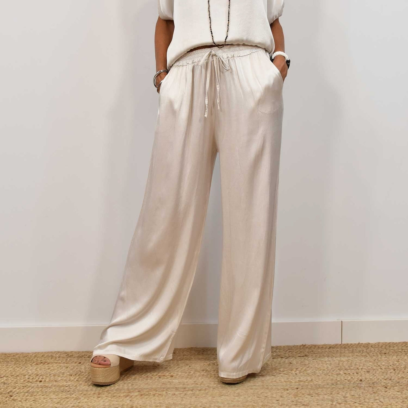 Satin Top and Wide-Leg Trouser Set