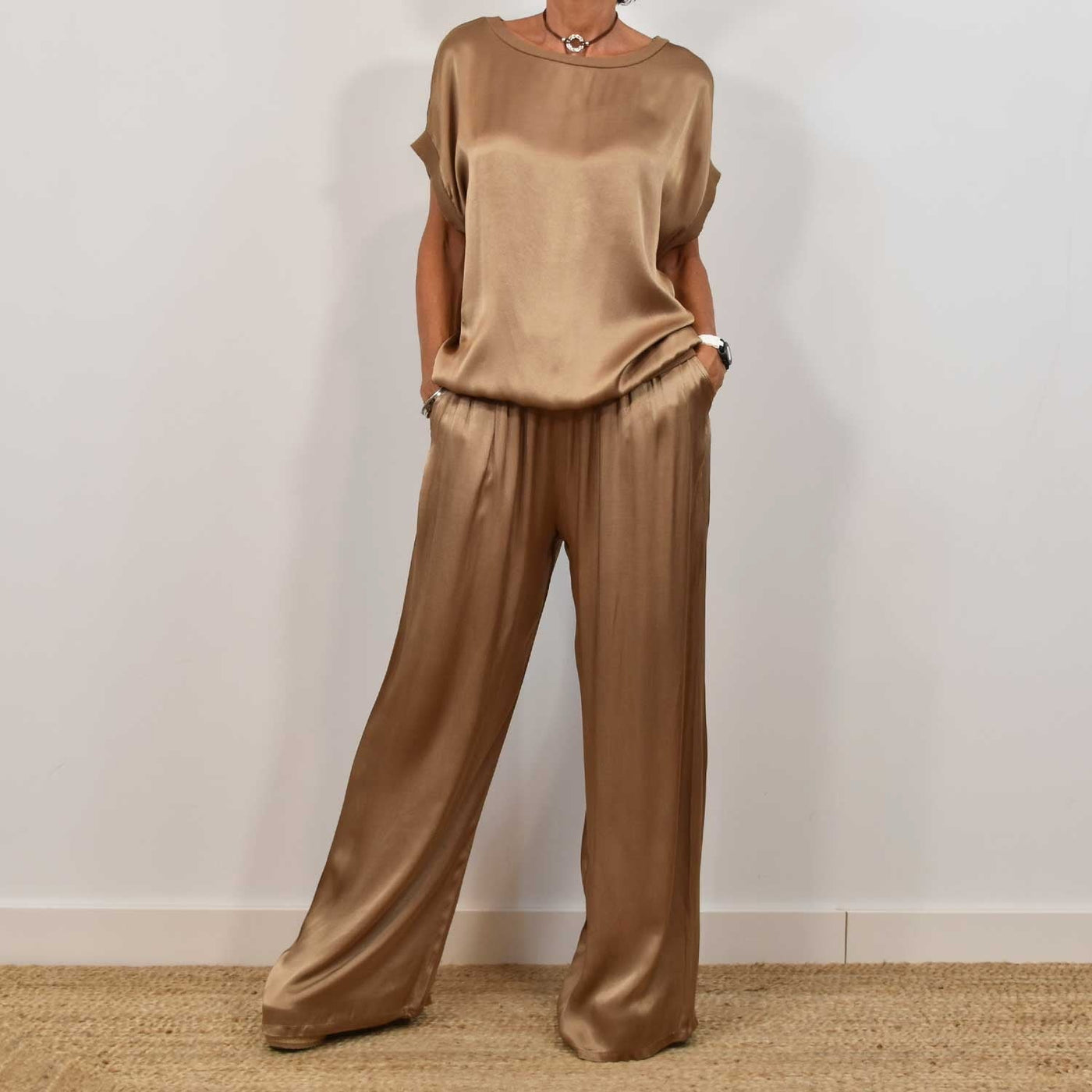 Satin Top and Wide-Leg Trouser Set